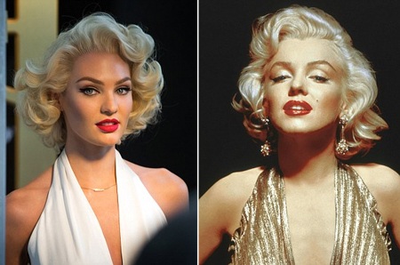 “Thiên thần” áo tắm Candice Swanepoel làm “biểu tượng sex” - 4 Candice (trái) và Marilyn đều sở hữu vẻ đẹp rực lửa và cuốn hút.