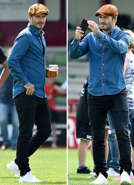 David Beckham tự hào khi con gái cưng và con trai mê bóng đá - 14 Ông bố nổi tiếng tranh thủ chụp hình ghi lại những khoảnh khắc đẹp của con trai trên sân.