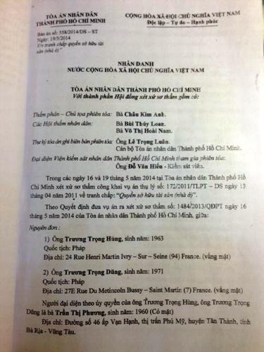 Hành trình đi tìm công lý vụ án 175 Nam Kỳ Khởi Nghĩa - 2 Nguyên đơn cho rằng bản án sơ thẩm số
558/2014/DS-ST của TAND TP HCM chưa thấu tình đạt lý.