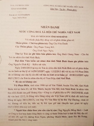 Quyết định giám đốc thẩm có dấu hiệu trái luật và thiếu căn cứ - 2 Bản án phúc thẩm số 12/2014/HSPT ngày 24/01/2014.