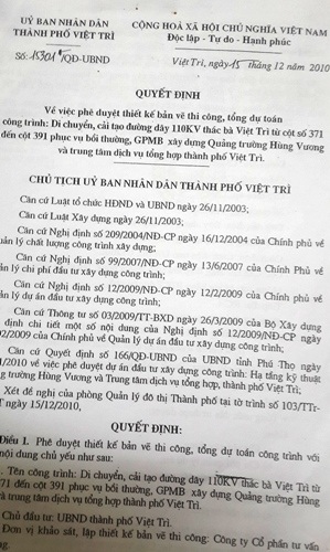 Phú Thọ: Dự án đường điện vừa "khai sinh" đã "khai tử", tiền tỷ ngân sách bị "hóa vàng"? - 1 Dự án đường điện hàng chục tỷ được ông Nguyễn Quốc Liên ký.