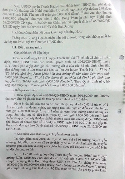  Kết luận của UBND tỉnh Hải Dương trả lời khiếu nại của công dân.