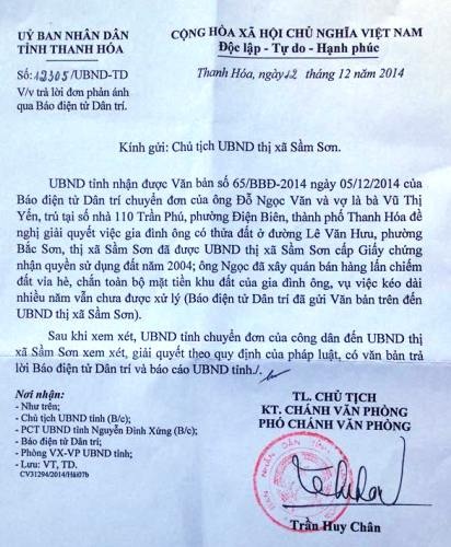 UBND tỉnh Thanh Hóa chỉ đạo TX Sầm Sơn giải quyết khiếu nại của công dân - 1 UBND tỉnh Thanh Hóa chỉ đạo TX Sầm Sơn giải quyết khiếu nại của công dân