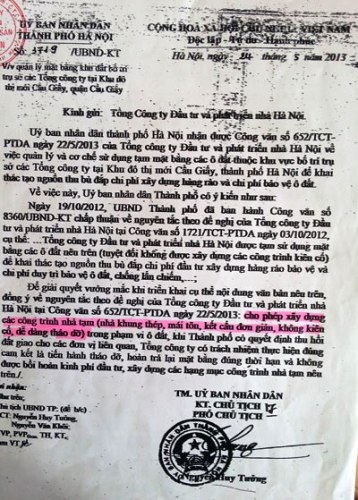 Chủ đầu tư cho rằng Văn bản số 3719 đã cho phép được xây dựng các công trì