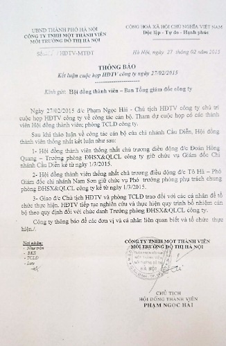 Chủ tịch HĐTV bị tố vi phạm quy định của Đảng - 2 Quyết định điều động ông Đoàn Hồng Quang.