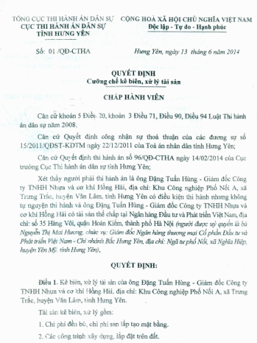 Công ty vay vốn, TAND tỉnh Hưng Yên tuyên bản án buộc cá nhân trả nợ? - 5 TAND tỉnh Hưng Yên lại ra Quyết định bị đơn là cá nhân ông Đặng Tuấn Hùng - Giám đốc