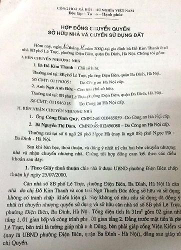 Kiến nghị giữ hơn 2,8 tỷ bồi thường của dân, Chi cục Thi hành án Ba Đình bị khiếu nại - 2 Hợp đồng chuyển nhượng nhà 8B Lê Trực giữa bà Thanh và bà Dăm.