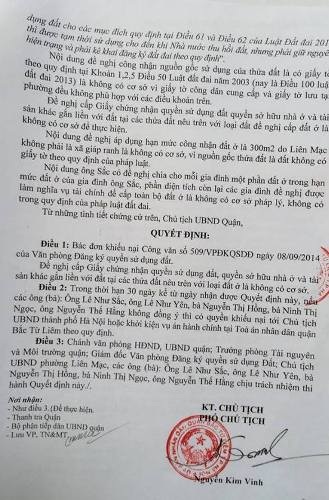 Hà Nội: "Cần xem xét giải quyết dứt điểm cho hộ dân ròng rã xin cấp sổ đỏ" - 4 Công văn của UBND quận Bắc Từ Liêm bác việc cấp sổ đỏ cho gia đình ông Sắc.