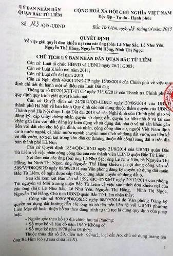Hà Nội: "Cần xem xét giải quyết dứt điểm cho hộ dân ròng rã xin cấp sổ đỏ" - 3 Công văn của UBND quận Bắc Từ Liêm bác việc cấp sổ đỏ cho gia đình ông Sắc.