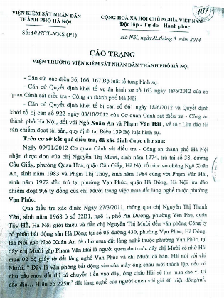 TAND Tối cao chấp nhận kháng cáo kêu oan, hủy án sơ thẩm trong vụ "Lừa đảo chiếm đoạt tài sản” - 2 Cáo trạng truy tố 2 bị can Phạm Văn Hải và Ngô Xuân An về tội Lừa đảo chiếm đoạt tài sản.
