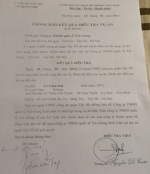 Lạ kỳ vụ chiếm đoạt tài sản: Công an kết luận tội phạm, Viện kiểm sát bảo không! - 3 Công ty Trà Giang tiếp tục khiếu nại tố cáo vụ việc đến các cơ quan chức năng.