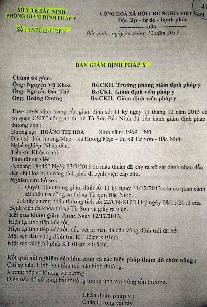 Bản giám định pháp y quy kết phạm tội với bị cáo Đàm Thuận Thao bị phản ứng.