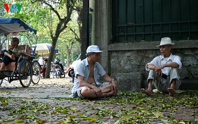 Tìm nơi có gió ở Hà Nội trong những ngày nắng nóng - 9 Các cụ già ngồi hóng mát ở 1 góc phố.