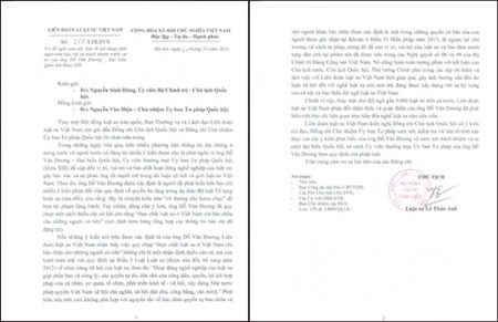 Liên đoàn Luật sư: “Phát biểu của ĐB Đỗ Văn Đương mang tính quy chụp” - 1 Liên đoàn Luật sư: “Phát biểu của ĐB Đỗ Văn Đương mang tính quy chụp”