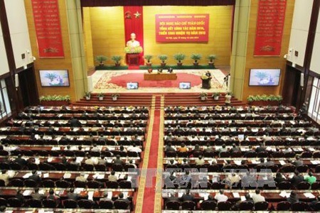 Hội nghị báo chí toàn quốc triển khai nhiệm vụ năm 2015 - 1 Toàn cảnh hội
nghị. Ảnh: Phương Hoa - TTXVN.