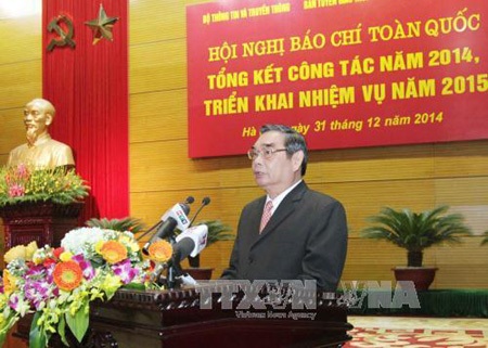 Hội nghị báo chí toàn quốc triển khai nhiệm vụ năm 2015 - 2 Toàn cảnh hội
nghị. Ảnh: Phương Hoa - TTXVN.