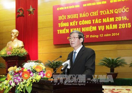 Hội nghị báo chí toàn quốc triển khai nhiệm vụ năm 2015 - 3 Toàn cảnh hội
nghị. Ảnh: Phương Hoa - TTXVN.