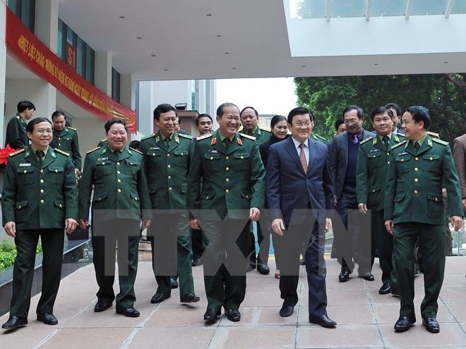 Chủ tịch nước: Giữ vững ổn định chính trị địa bàn biên giới, hải đảo - 1 Chủ tịch nước Trương Tấn Sang và các đại biểu dự hội nghị. (Ảnh: Trọng Đức/TTXVN)