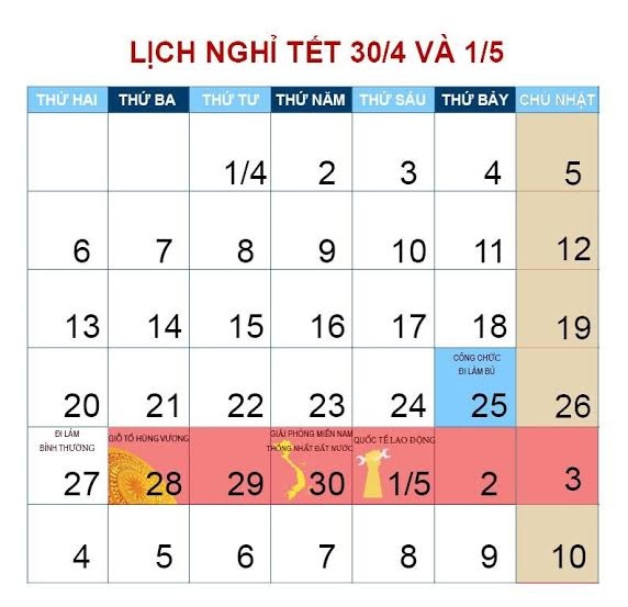 Người lao động được nghỉ thông 6 ngày dịp Giỗ Tổ và 30/4, 1/5 - 2 Phương án hoán đổi ngày nghỉ/làm bù dịp nghỉ lễ Giỗ Tổ, 30/4, 1/5 năm nay (ảnh: Quang Huy).