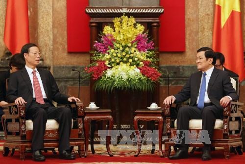 Chủ tịch nước tiếp Phó Thủ tướng Trung Quốc Trương Cao Lệ - 2 Chủ tịch nước Trương Tấn Sang tiếp đồng chí Trương Cao Lệ (trái). Ảnh: Nguyễn Khang – TTXVN