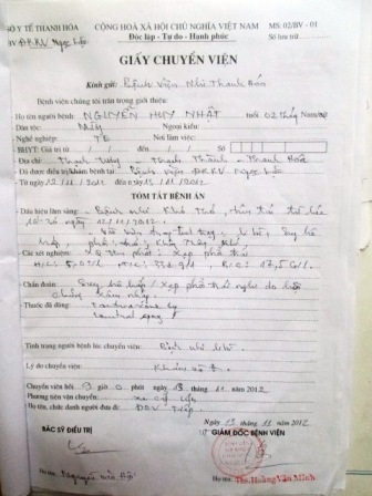  Bệnh án kết luận của cháu Huy tại Bệnh viện đa khoa khu vực Ngọc Lặc.