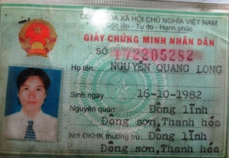 Chứng minh thư nhân dân mang tên Nguyễn Quang Long.