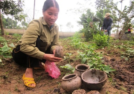 Câu chuyện về “dấu chân tiên” trên tảng đá dưới chân núi - 2 Nhiều người dân đến khu vườn này đào bới, tìm kiếm đồ cổ.