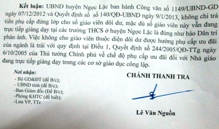 Cắt tiền đứng lớp của GV dôi dư: Huyện làm trái quy định của Thủ tướng