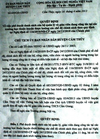 11 GV được phê duyệt danh sách hưởng chế độ theo quy định tại NĐ 116 của Chính Phủ.