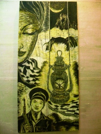 Bản tình ca (tranh khắc gỗ mộc bản) - tác giả Trần Quang.