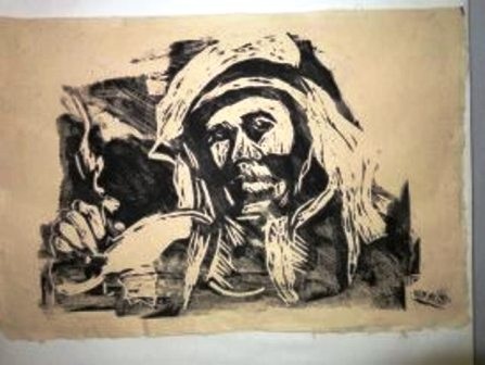 Chân dung (tranh khắc gỗ đen trắng) - tác giả Đồng Xuân Thành.