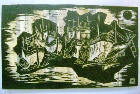 Tĩnh Lặng (tranh gỗ mộc bản) - tác giả Đồng Xuân Thành.