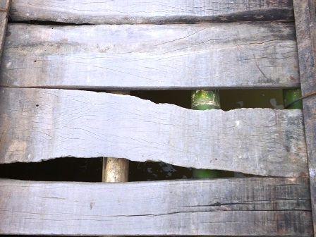 Cây cầu rất thô sơ và có nhiều đoạn đã bị xuống cấp.