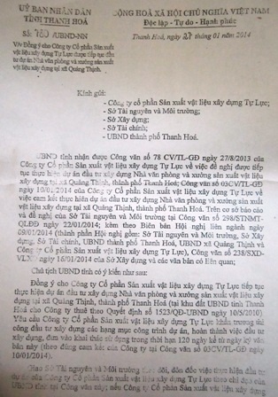 Biên bản xử phạt vi phạm hành chính lần 2 đối với Cty Tự Lực