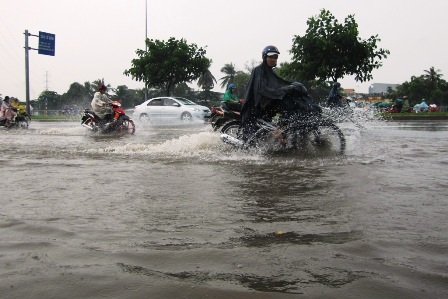 Người dân bì bõm trong nước