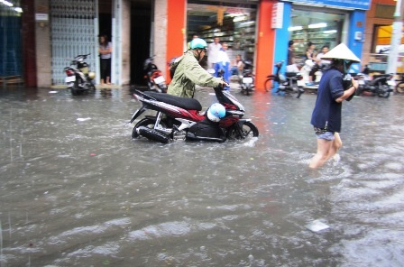 Người dân bì bõm trong nước