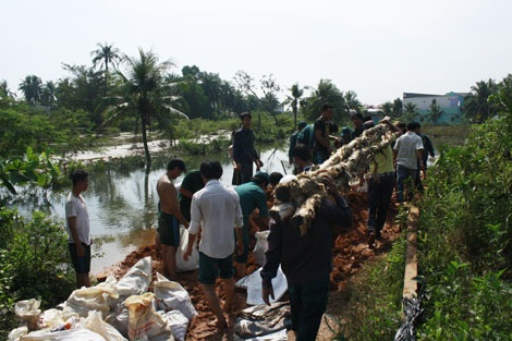 “Chạy lụt” giữa đêm vì đê bao bị vỡ - 6 Lực lượng dân phòng của 11 phường trên địa bàn quận 12 đã được huy động đến hộ đê