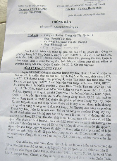 10 hiệp sĩ Bình Dương không bị khởi tố hình sự