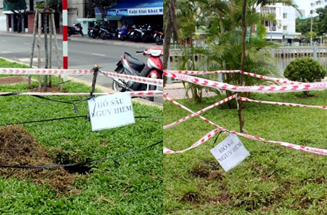 Xuất hiện 2 hố sâu ven đường Trường Sa - 1 Hai hố sâu mới được phát hiện