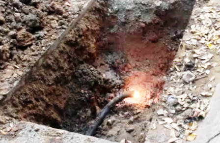 Đường cáp điện phát hiện bị đứt và toé lửa khi có dòng điện chạy qua