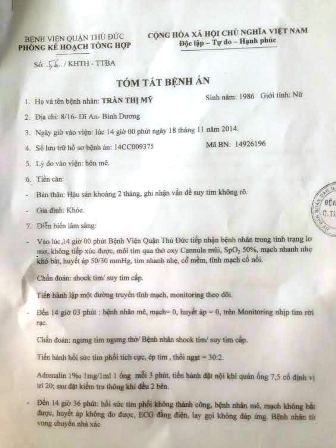 Thông tin ban đầu liên quan đến cái chết cảu chị Mỹ được BV
quận Thủ Đức cung cấp