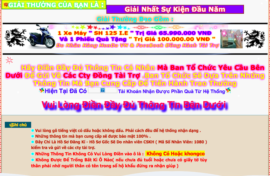 Sập bẫy trò trúng thưởng "ảo" qua facebook - 2 Những thông tin đăng tải trên trang web www.tuanlocvang.vn nhằm đưa con mồi vào tròng