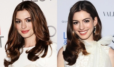 Anne Hathaway xinh đẹp với tóc ngôi giữa bồng bềnh