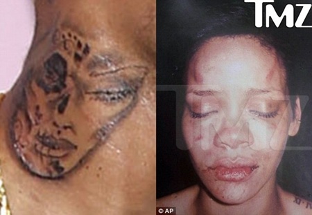 Hình xăm của Chris có những nét tương đồng với hình ảnh Rihanna bị anh đánh đập vào năm 2009