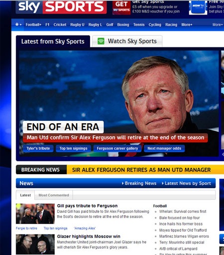 Báo giới Anh chấn động trước thông tin Alex Ferguson nghỉ hưu - 1 Báo giới Anh chấn động trước thông tin Alex Ferguson kết thúc sự nghiệp