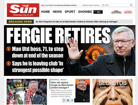 Báo giới Anh chấn động trước thông tin Alex Ferguson nghỉ hưu - 8 The Sun nhận định về Alex Ferguson như là một “ông chủ” thực sự của Manchester United.