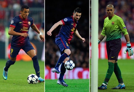 Barcelona thanh lý cầu thủ: Mục tiêu thu về 50 triệu euro - 1 Valdes, Villa và Sanchez được kỳ vọng giúp Barca thu về một khoản tiền kha khá