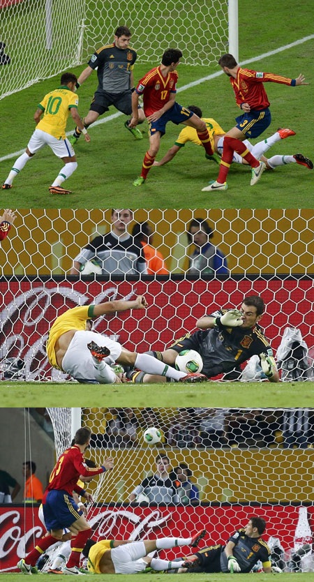 Cổ động viên này gây sự chú ý với một chiếc áo nửa Brazil, nửa Tây Ban Nha.