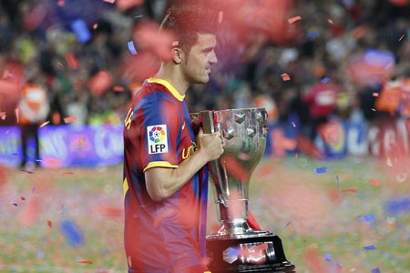 Những khoảnh khắc đáng nhớ của David Villa trong màu áo Barca - 9 Cùng với Barcelona, David Villa có được danh hiệu La Liga đầu tiên trong sự nghiệp.