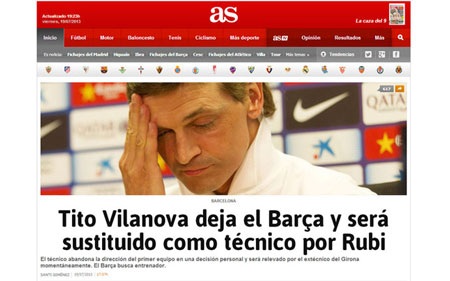 Truyền thông quốc tế bàng hoàng trước tin Vilanova chia tay Barcelona - 5 Vilanova buộc phải ngừng công việc tại Nou Camp để tập trung chữa trị bệnh.